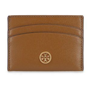 NEW Tory Burch Brown Robinson Grained Leather Card Case Wallet